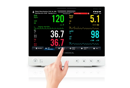 Lepu tıbbi AiView V12/V10 multiparametre hasta monitörü taşınabilir All-in-one hayati işaretleri hastane ICU klinik ambulans ve ev kullanımı için AI analizi tanı dokunmatik ekran ile monitör